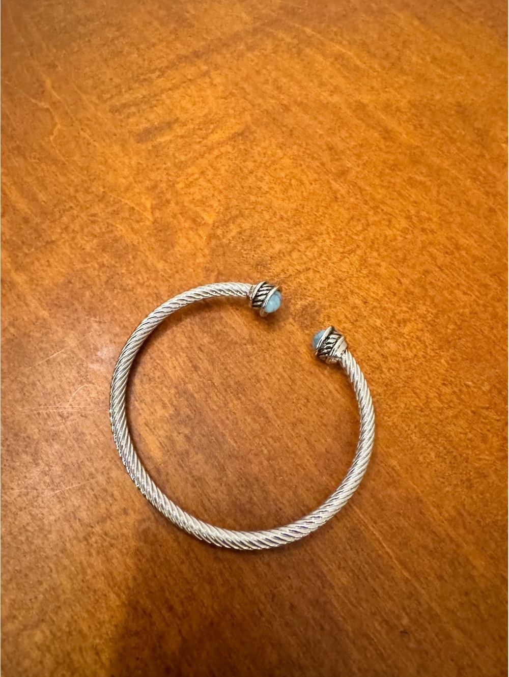 Silver Tone Open Cuff Bracelet with Turquoise End Caps 637